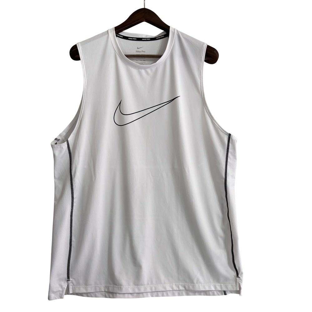 Nike Pro Men's XXL Dri-FIT Slim Fit White Sleeveless Tank Top Y2K Sportcore Gym
